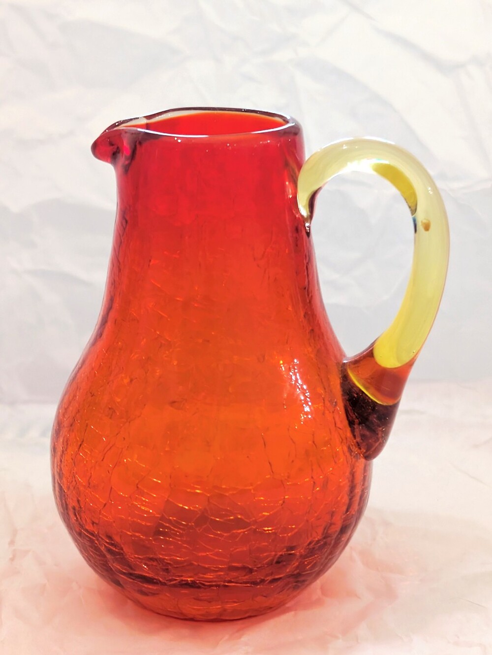 Vintage Mid-century Modern Amberina Crackle Art Glass Mini-Pitcher